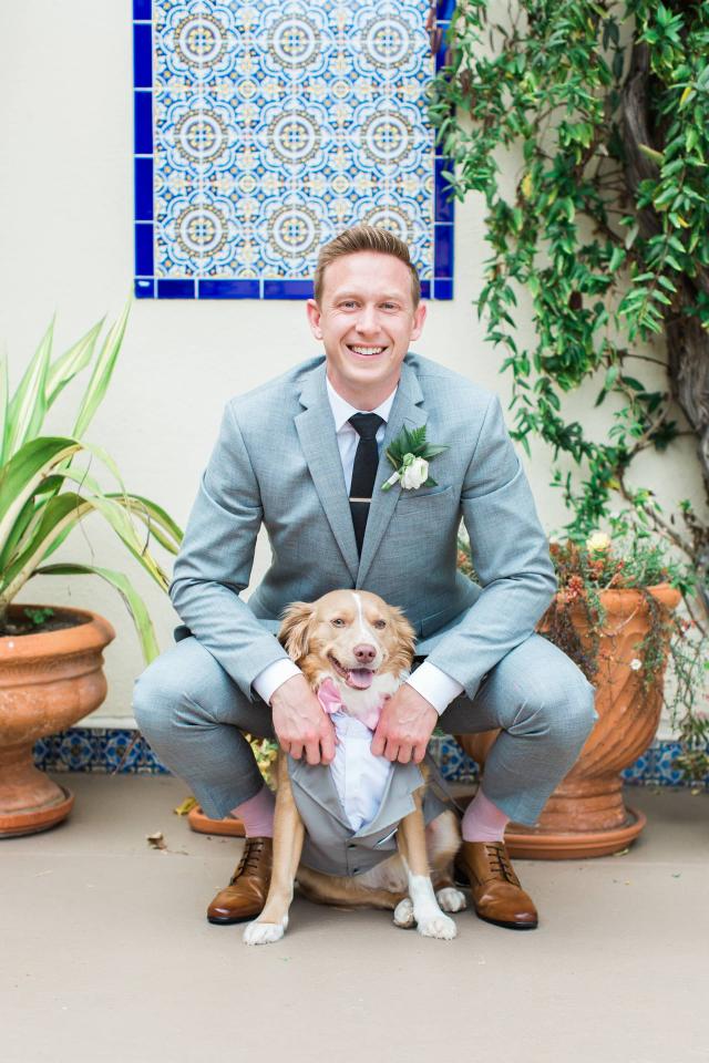 Groom with Dog at Carly & Ben's Wedding