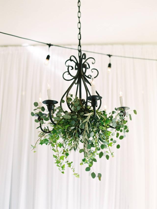 Chandelier with Flowers & Candles at Carly & Ben's Wedding
