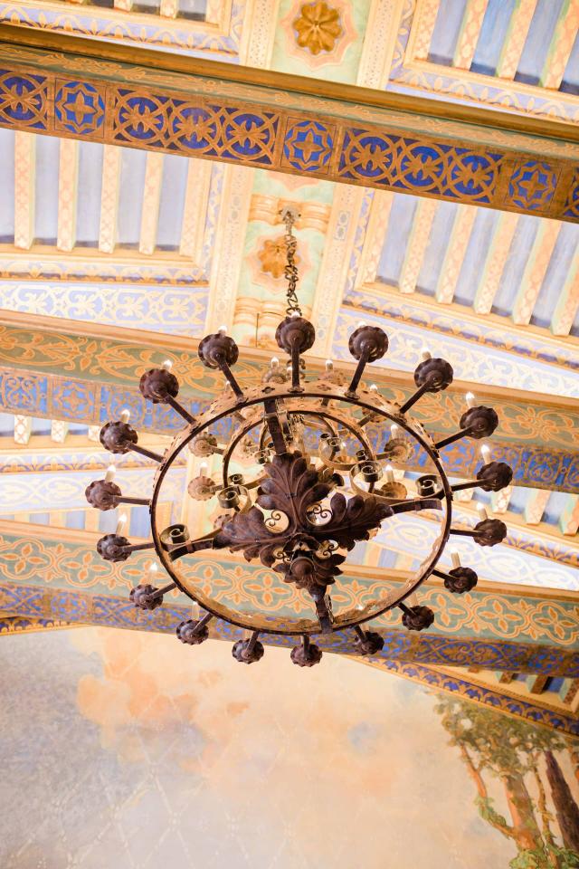 View of Ceiling & Chandelier at Evelyn & Gus' Wedding