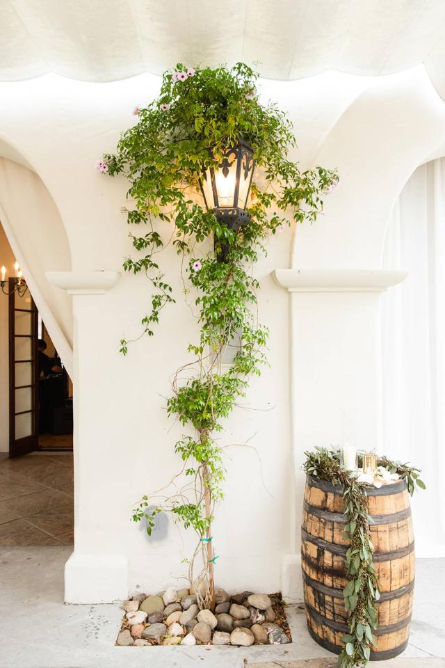 Wall Lamp with Vines & Barrel at Angela & Kevin's Wedding