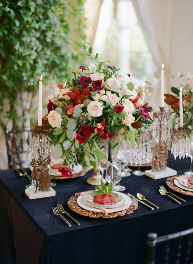 Closeup of Flowers on Black Table for Spanish Nights
