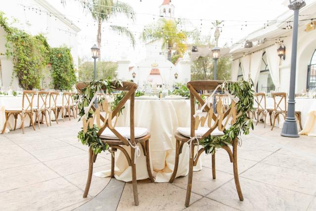 Mr & Mrs Chairs in front of Guest Tables at Angela & Kevin's Wedding