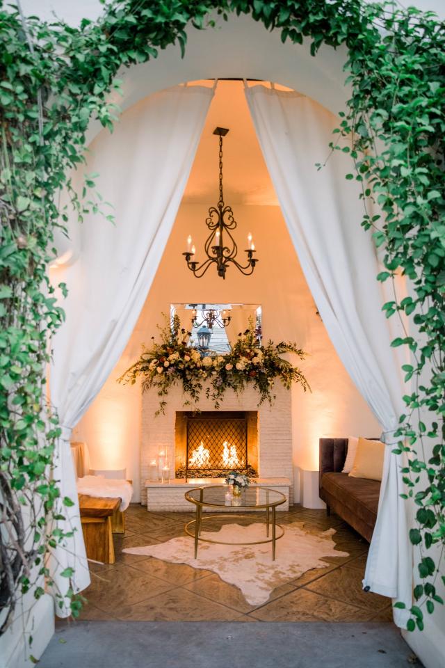 Fireplace with Flowers for Karen & Andy’s Wedding