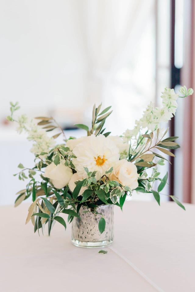 Closeup of Flower Arrangement at Evelyn & Gus' Wedding