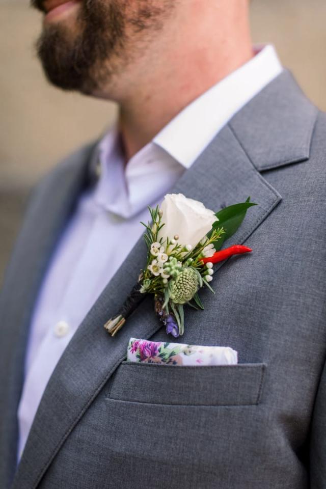 Close up of groom's corsage for Danielle & Michael's Wedding
