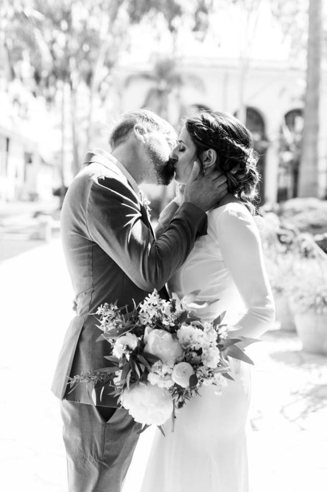 Black and white photos of couple kissing outside for Danielle & Michael's Wedding