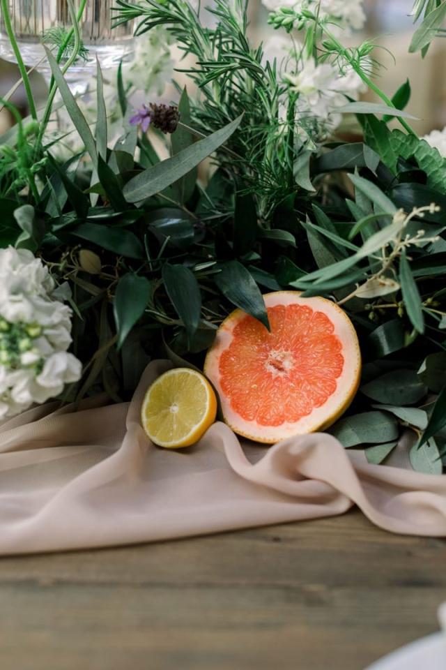 Close up of cut grapefruit and lemon for Danielle & Michael's Wedding