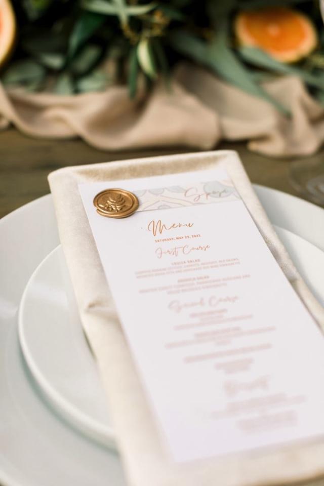 Close up of wedding menu for Danielle & Michael's Wedding