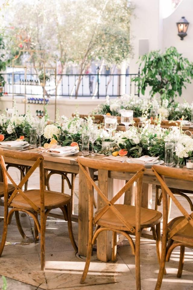 Back of second table with wooden chairs for Danielle & Michael's Wedding