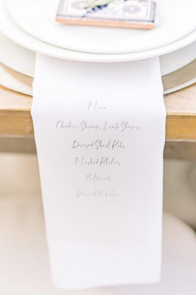 Close up view of menu for Sara & James’ Wedding