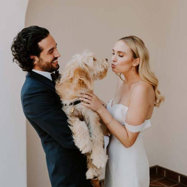 Bride & Groom with Dog at Becky & Michael's Wedding
